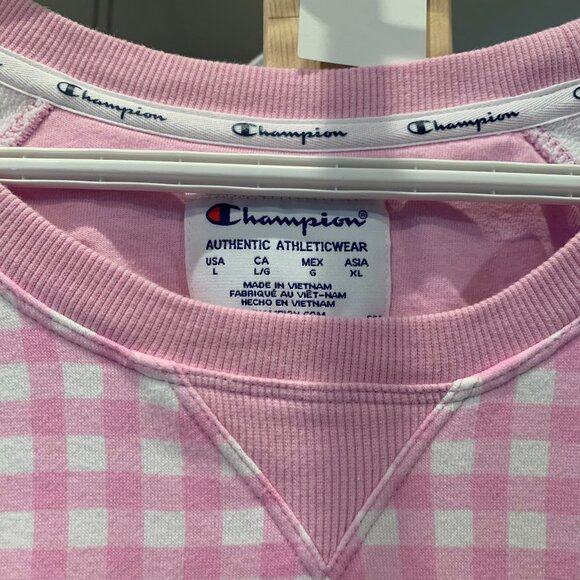 Champion Size L Pink and White Gingham Sweatshirt - Picture 2 of 2